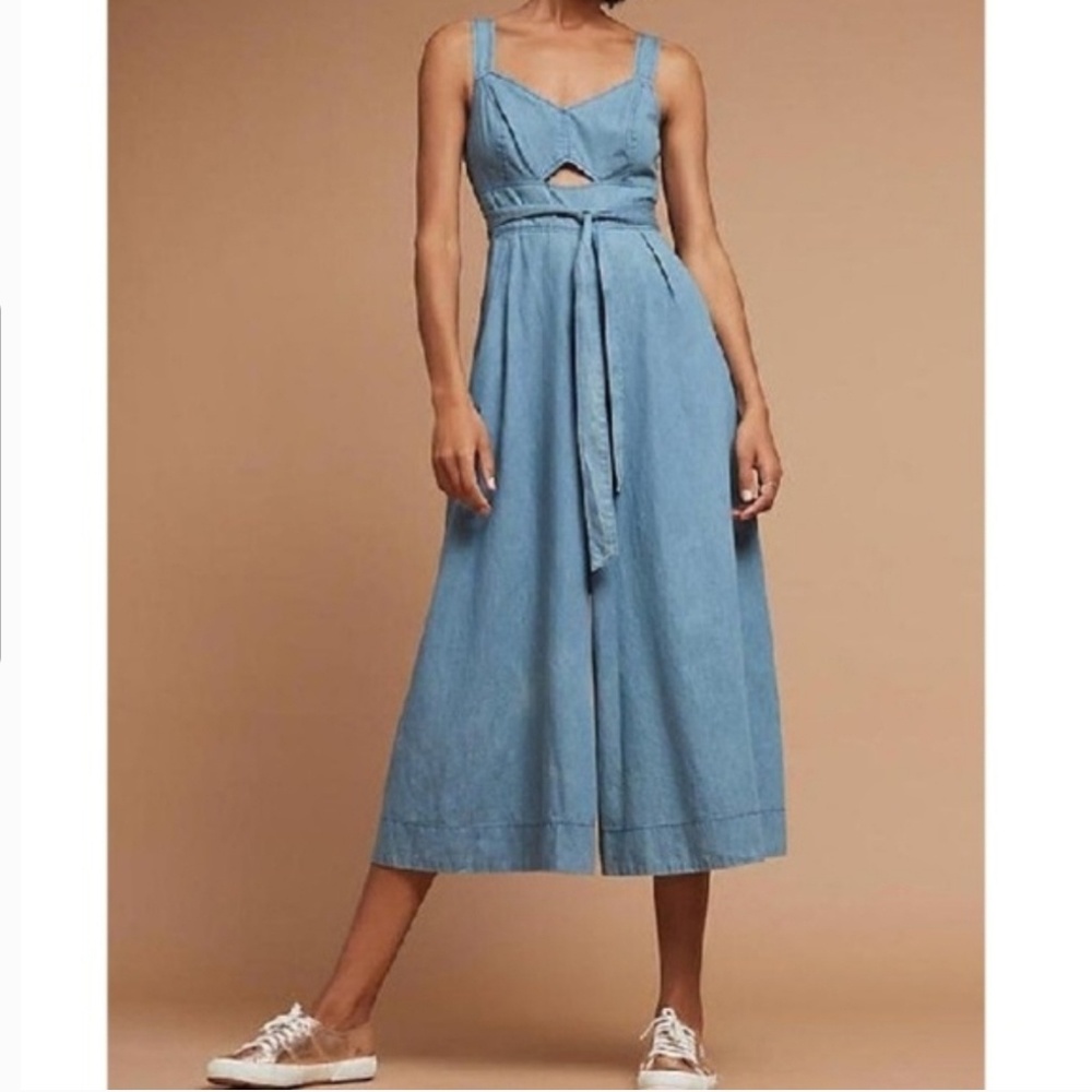 Anthropologie holding Horses Overalls Palazzo